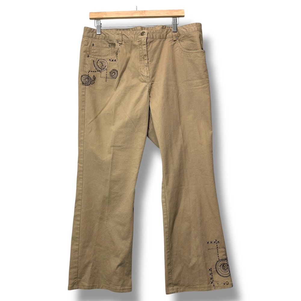 Hearts of Palm Embellished Pants Khaki Cotton Blend‎ Casual Trousers Size 16